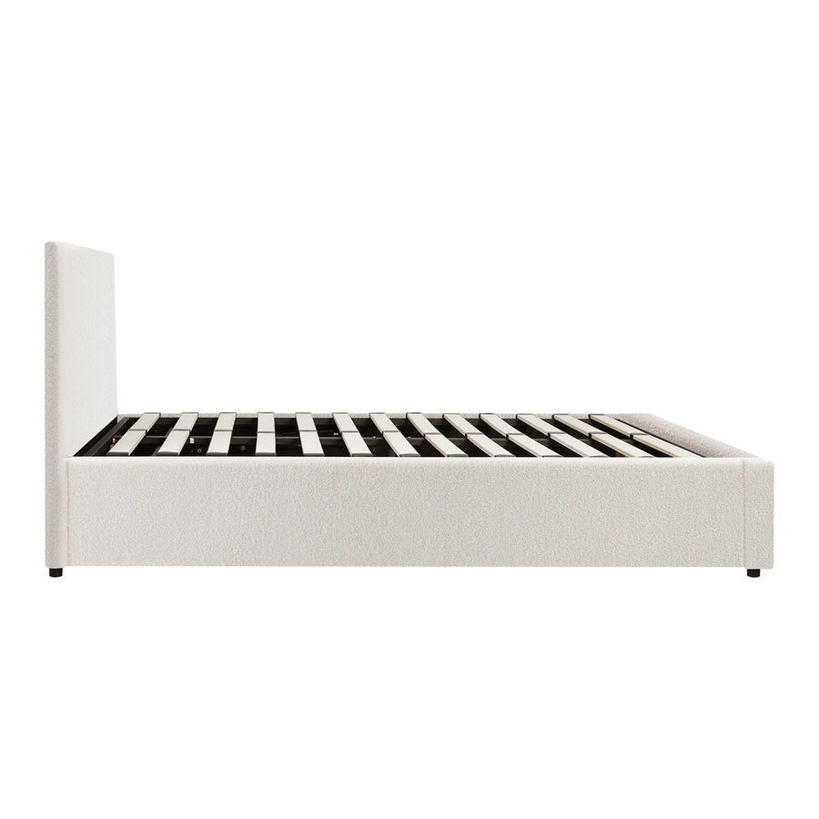 Oikiture Single Bed Frame Gas Lift Storage Base White Boucle, image 8