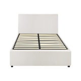 Oikiture Single Bed Frame Gas Lift Storage Base White Boucle