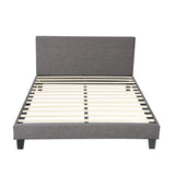 Oikiture Bed Frame Double Size Wooden Slats Grey Fabric