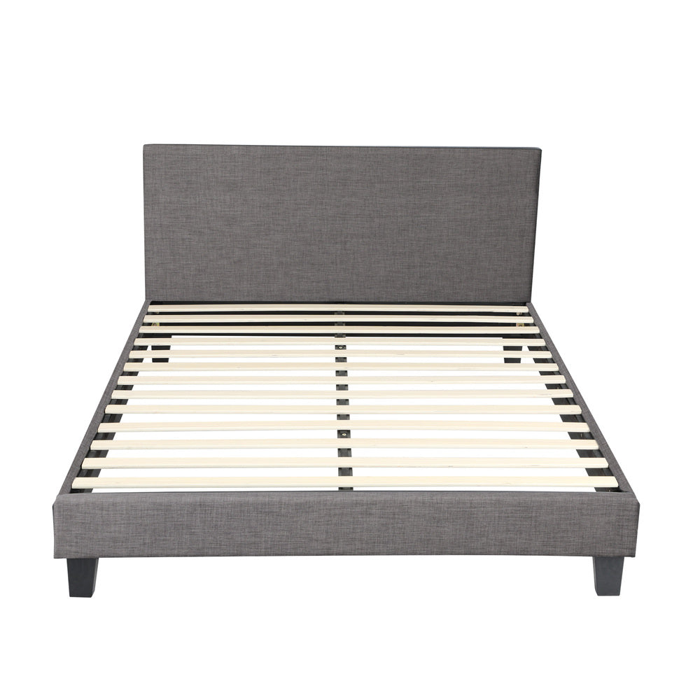 Oikiture Bed Frame Double Size Wooden Slats Grey Fabric