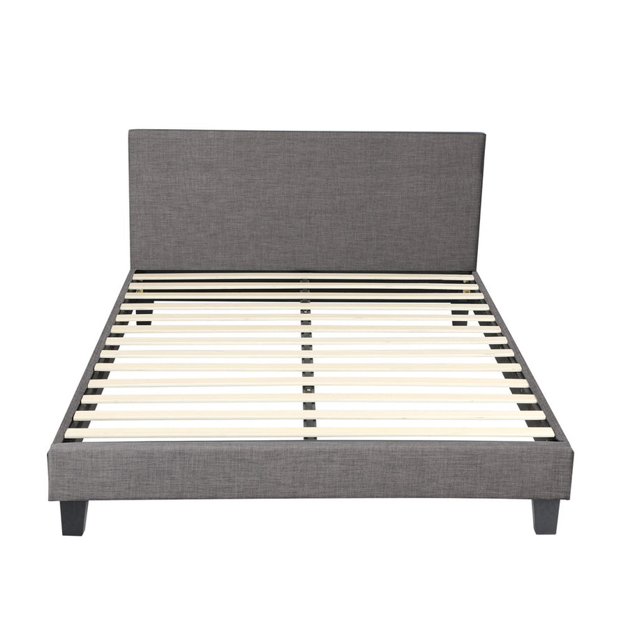 Oikiture Bed Frame Double Size Wooden Slats Grey Fabric, image 8