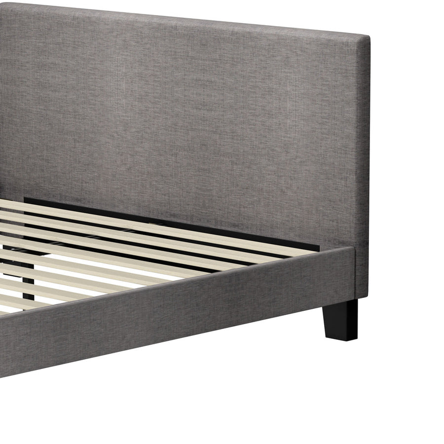 Oikiture Bed Frame Double Size Wooden Slats Grey Fabric, image 9