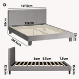 Oikiture Bed Frame Double Size Wooden Slats Grey Fabric