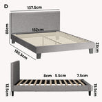 Oikiture Bed Frame Double Size Wooden Slats Grey Fabric, image 6