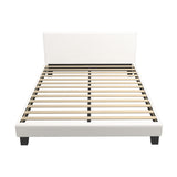 Oikiture Double Bed Frame Wooden Slats Boucle Fabric White