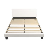 Oikiture Double Bed Frame Wooden Slats Boucle Fabric White - Front View