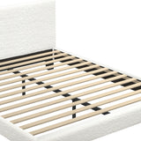 Oikiture Double Bed Frame Wooden Slats Boucle Fabric White
