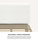 Oikiture Double Bed Frame Wooden Slats Boucle Fabric White