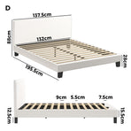 Oikiture Double Bed Frame Wooden Slats Boucle Fabric White
