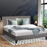 Oikiture Bed Frame King Size Wooden Slats Grey Fabric - Low Angle