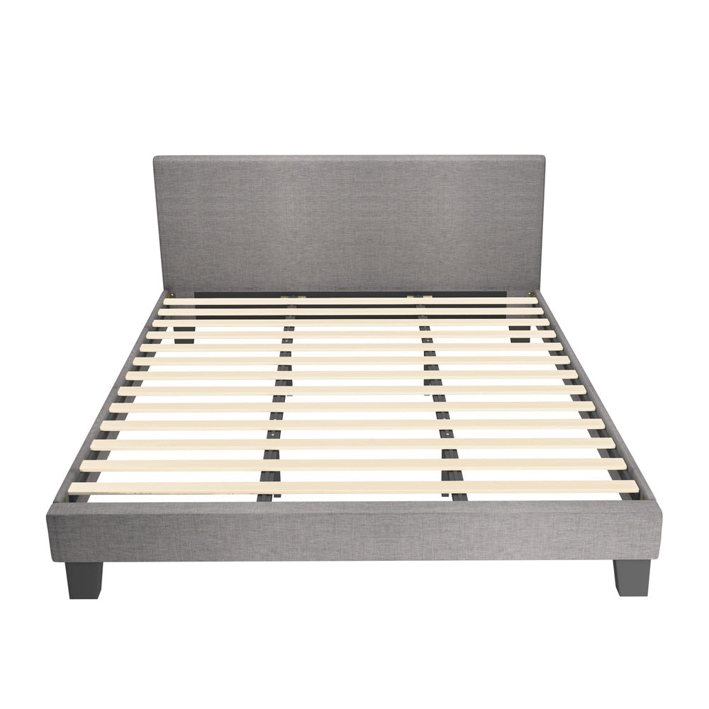 Oikiture Bed Frame King Size Wooden Slats Grey Fabric