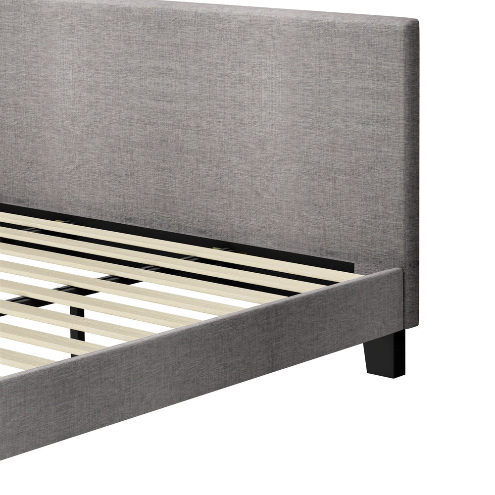 Oikiture Bed Frame King Size Wooden Slats Grey Fabric