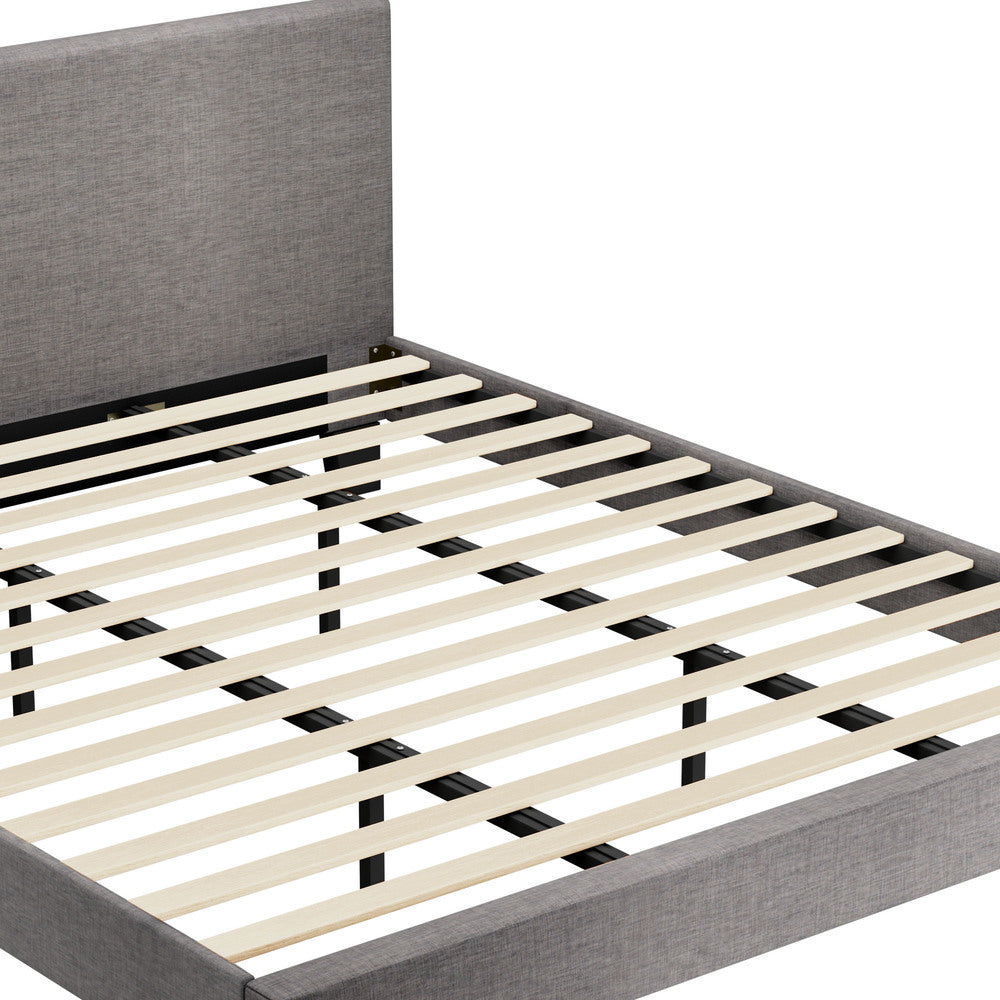 Oikiture Bed Frame King Size Wooden Slats Grey Fabric