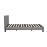 Oikiture Bed Frame King Size Wooden Slats Grey Fabric - Rear View