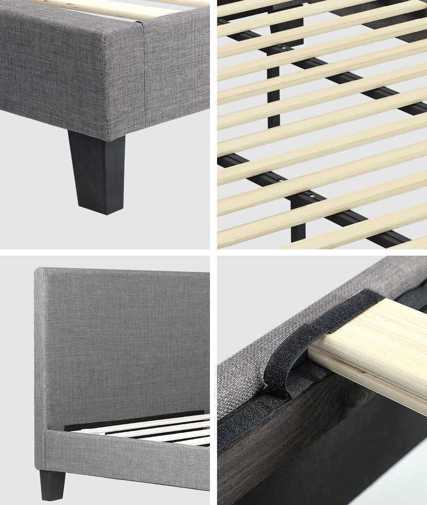 Oikiture Bed Frame King Size Wooden Slats Grey Fabric