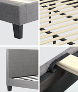 Oikiture Bed Frame King Size Wooden Slats Grey Fabric - Close-Up Angle