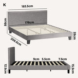 Oikiture Bed Frame King Size Wooden Slats Grey Fabric