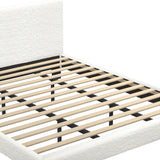 Oikiture King Bed Frame Wooden Slats Boucle Fabric White - Close-Up Angle