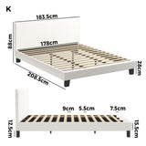 Oikiture King Bed Frame Wooden Slats Boucle Fabric White - Extra Image