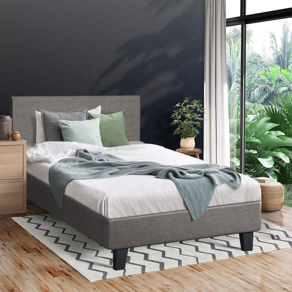 Oikiture Bed Frame King Single Wooden Slats Fabric