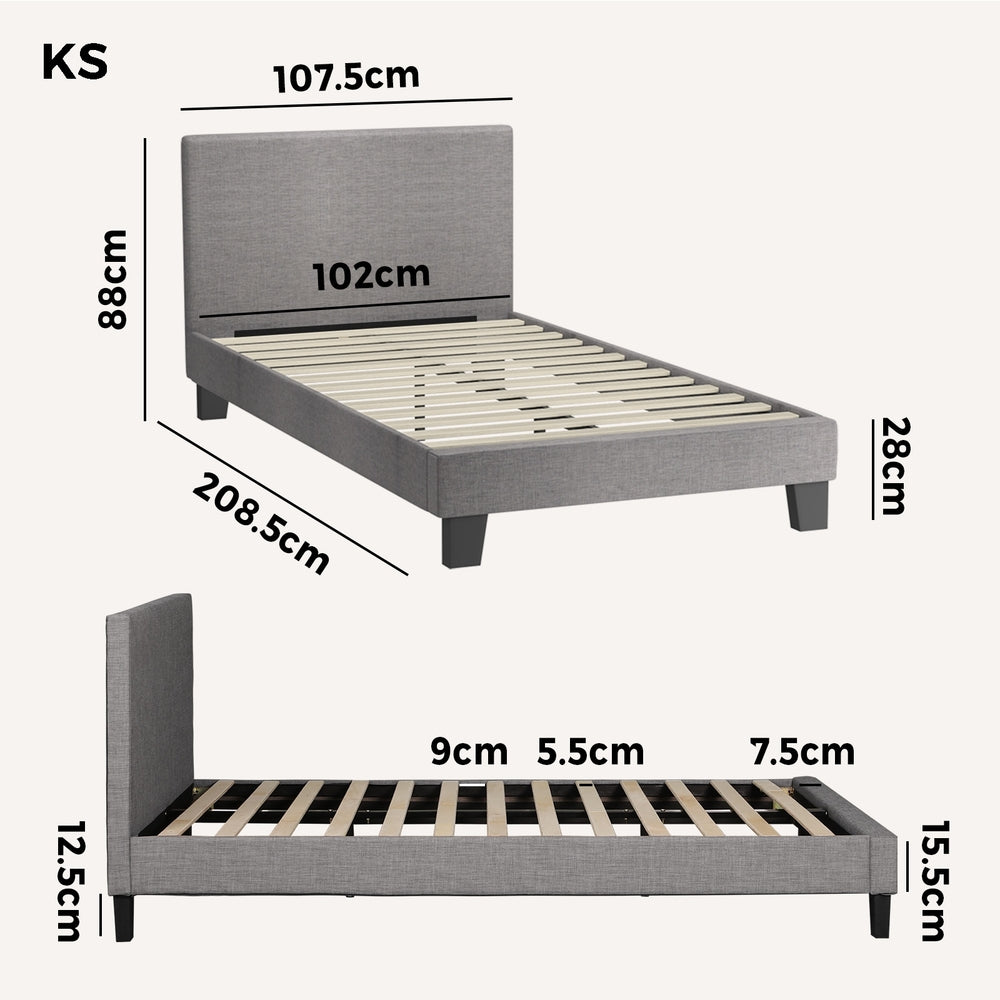 Oikiture Bed Frame King Single Wooden Slats Fabric