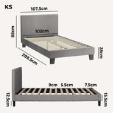Oikiture Bed Frame King Single Wooden Slats Fabric - Top-Down View