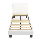 Oikiture King Single Bed Frame Wood Slats Boucle White - Close-Up Angle