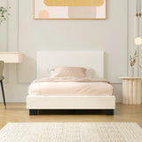 Oikiture King Single Bed Frame Wood Slats Boucle White - 45-Degree Angle
