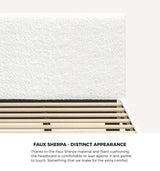 Oikiture King Single Bed Frame Wood Slats Boucle White - Extra Image