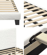 Oikiture King Single Bed Frame Wood Slats Boucle White - Extra Image