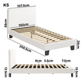 Oikiture King Single Bed Frame Wood Slats Boucle White - Low Angle