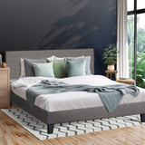 Oikiture Bed Frame Queen Size Wooden Slats Grey Fabric