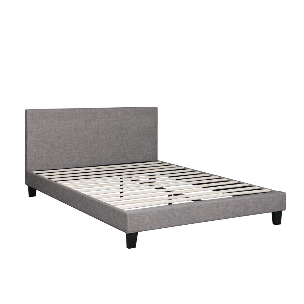 Oikiture Bed Frame Queen Size Wooden Slats Grey Fabric