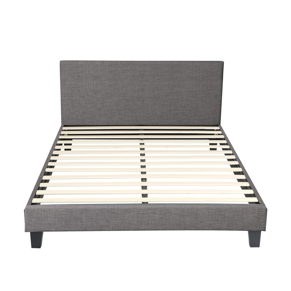 Oikiture Bed Frame Queen Size Wooden Slats Grey Fabric