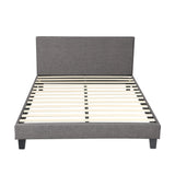 Oikiture Bed Frame Queen Size Wooden Slats Grey Fabric - Front View