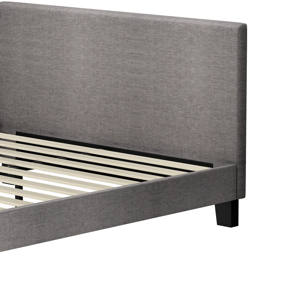 Oikiture Bed Frame Queen Size Wooden Slats Grey Fabric