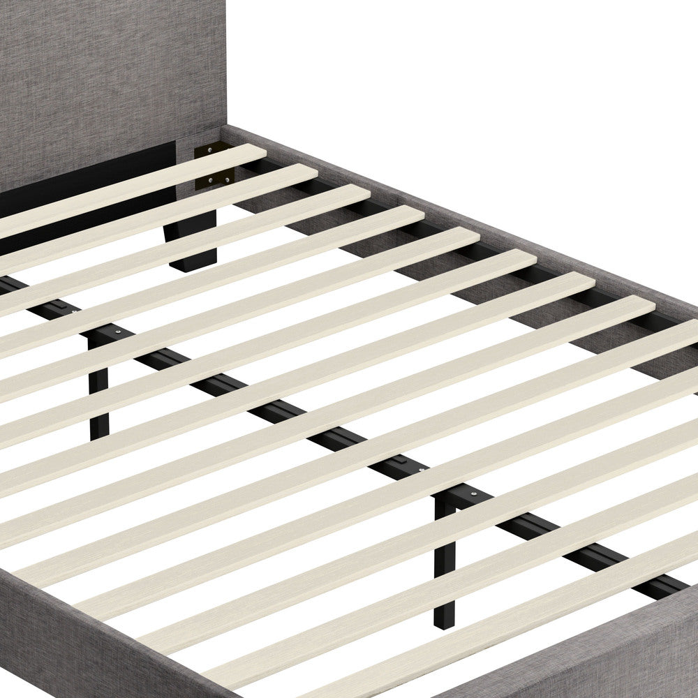 Oikiture Bed Frame Queen Size Wooden Slats Grey Fabric