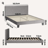 Oikiture Bed Frame Queen Size Wooden Slats Grey Fabric