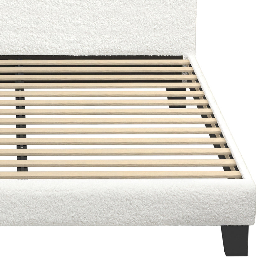 Oikiture Queen Bed Frame Wooden Slats Boucle Fabric White, image 5