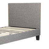 Oikiture Bed Frame Single Size Wooden Slats Grey Fabric - Front View