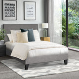 Oikiture Bed Frame Single Size Wooden Slats Grey Fabric