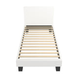 Oikiture Single Bed Frame Wooden Slats Boucle Fabric White