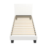 Oikiture Single Bed Frame Wooden Slats Boucle Fabric White - Side View