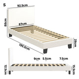 Oikiture Single Bed Frame Wooden Slats Boucle Fabric White - Top-Down View
