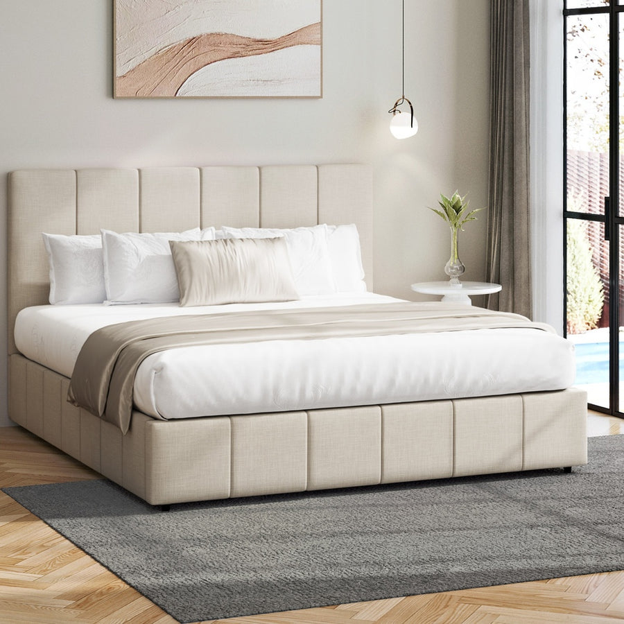 Oikiture Bed Frame Double Size Gas Lift Storage Base VISH, Gas Lift