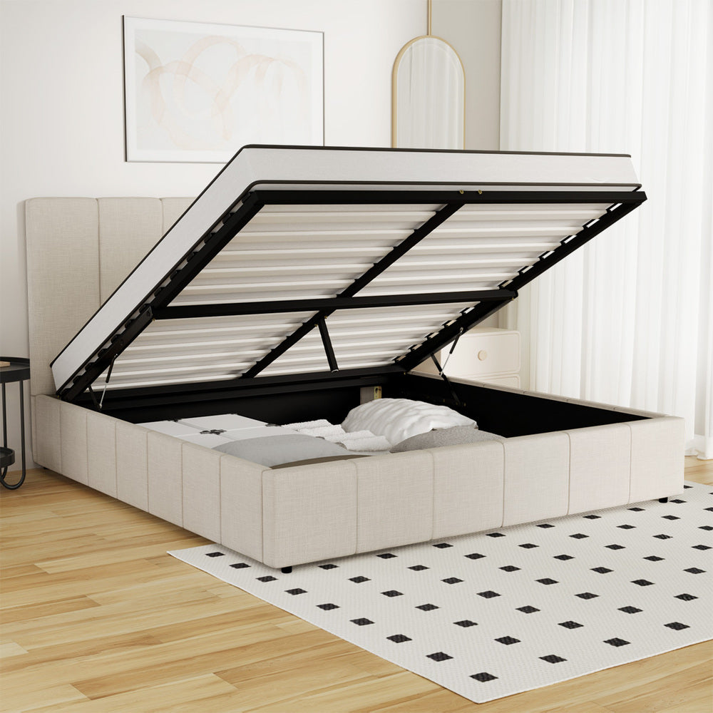 Oikiture Bed Frame Double Size Gas Lift Storage Base VISH