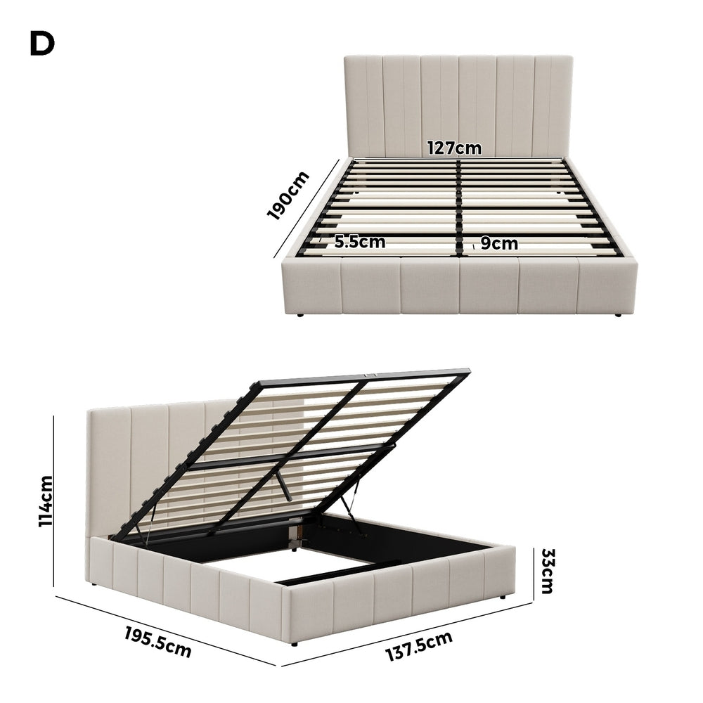 Oikiture Bed Frame Double Size Gas Lift Storage Base VISH