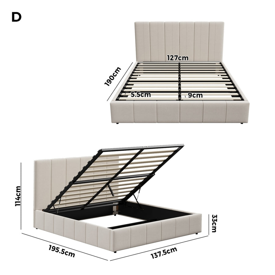 Oikiture Bed Frame Double Size Gas Lift Storage Base VISH, image 6