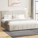 Oikiture Bed Frame King Size Gas Lift Base Beige Fabric - Front View