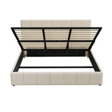 Oikiture Bed Frame King Size Gas Lift Base Beige Fabric